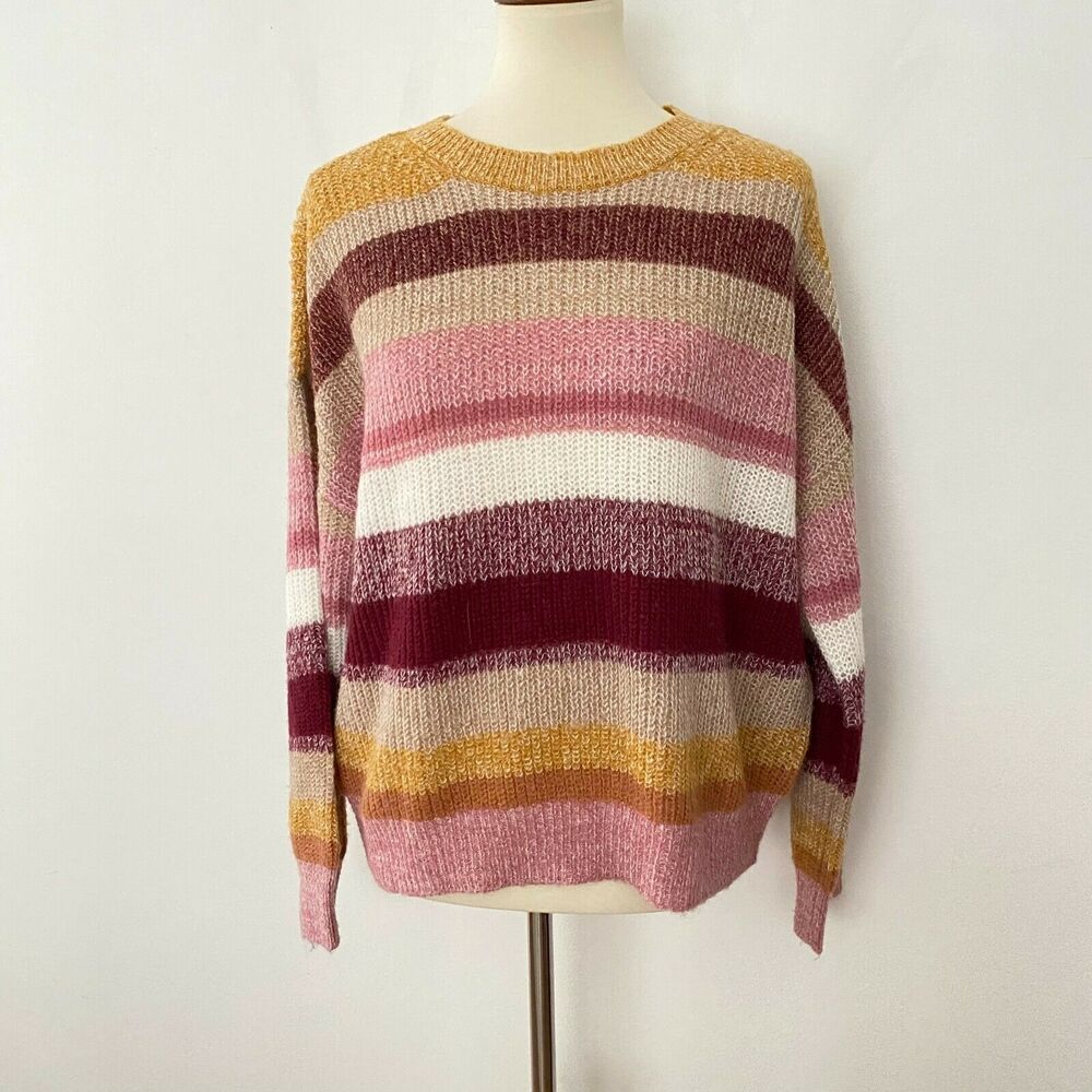 Nordstrom Sanctuary Blur the Lines Stripe Crewneck Sweater Pullover L Large - Picture 2 of 8